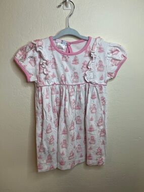 Baby Loren Pima Cotton Pink Christmas & White Snowman Print Dress - size 3